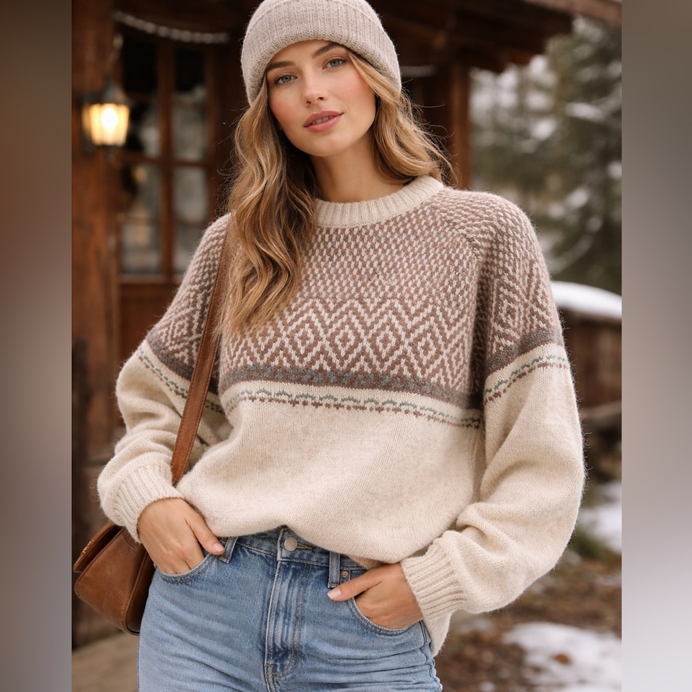 Vintage Lord Jeff Shetland Wool Nordic Fair Isle Ski Sweater XL Oversized Unisex